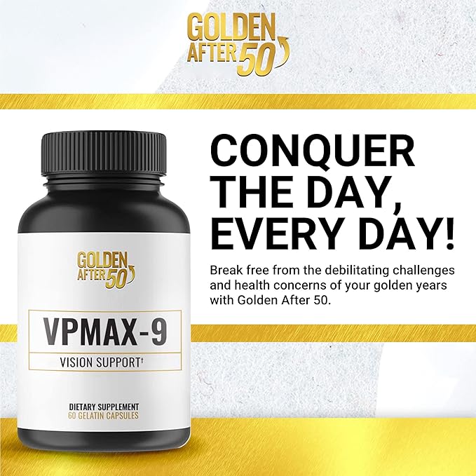 Golden After 50 VpMax-9 - Sight Care and Antioxidant Supplement with Eye Vitamins Lutein Lycopene and Bilberry Extract - 3 Bottles