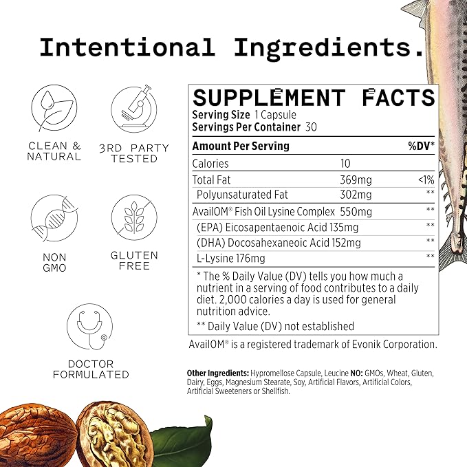 HEALIST Omega 3 - Omega DHA EPA Amino Acid Fish Oil for Heart Brain Eye Cardiovascular Skin Muscles Joint Health &amp Wellness Gluten Free 30 Capsules
