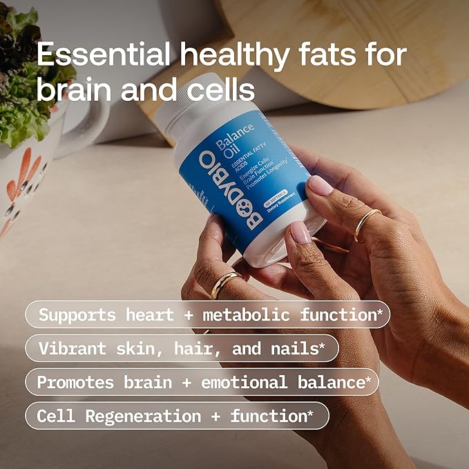 BodyBio Balance Oil - Vegan Omega 3 6 Supplement – Cold-Pressed Safflower &amp Flaxseed Oil – Supports Brain Function Healthy Skin and Mood