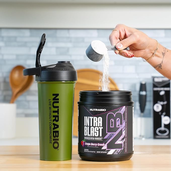 NutraBio Intra Blast Bcaa Powder Amino Acid Supplement Electrolyte &amp Hydration Blend Intra Pre Workout &amp Muscle Recovery 20g Eaa Amino Acids Powder 5g Glutamine- Grape Berry Crush 30 Ser