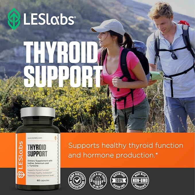 LES Labs Thyroid Support – Metabolic Health Thyroid Hormone Production Energy &amp Focus – Iodine L-Tyrosine Ashwagandha Selenium &amp Turmeric – Non-GMO Supplement – 60 Capsules