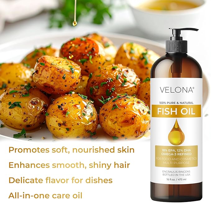 velona Fish Omega-3 Oil 64 Fl Oz | 100% Pure and Natural Carrier Oil | Refined | Vitamin E D Omega-3 | Cooking Skin Face Body Hair Care | Use Today - Enjoy Results