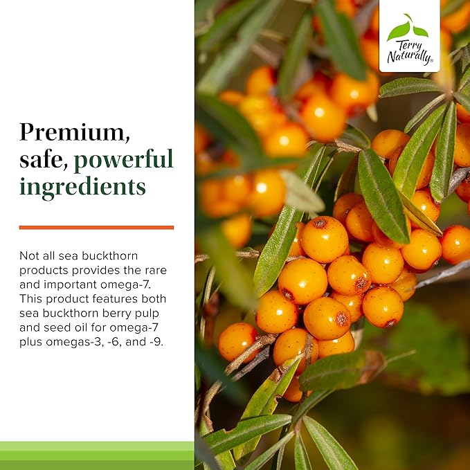 Terry Naturally Omega-7 - Dietary Supplement with Essential Fatty Acids - Nutritional Supplement to Support Skin Health with Sea Buckthorn Berry Pulp &amp Seed Oil - 60 Softgels (Pack of 2)