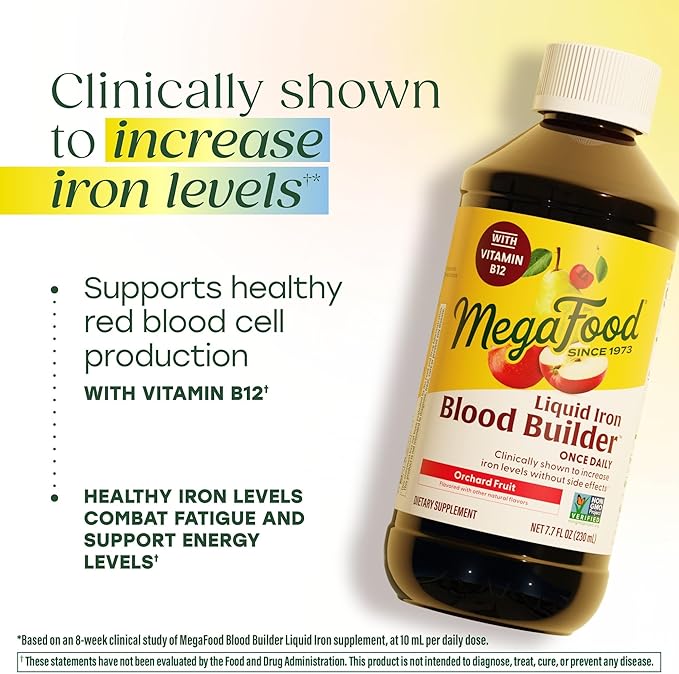 MegaFood Blood Builder Liquid Iron Supplement for Women Men &amp Kids Clinically Shown to Increase Iron Levels Without Constipation Vegan 7.7 Fl Oz (23 Servings)