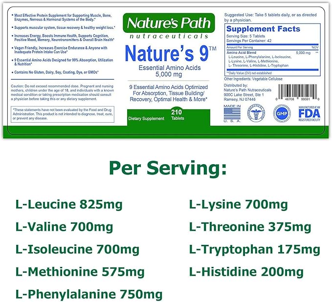 Essential Amino Acids EAA Supplement Complete Amino Acid Complex Pills BCAA + EAAS Tablets: Vegan an Ideal Amino Pre Workout 9 Free Form Muscle Recovery Cognitive Cravings 210 Pills