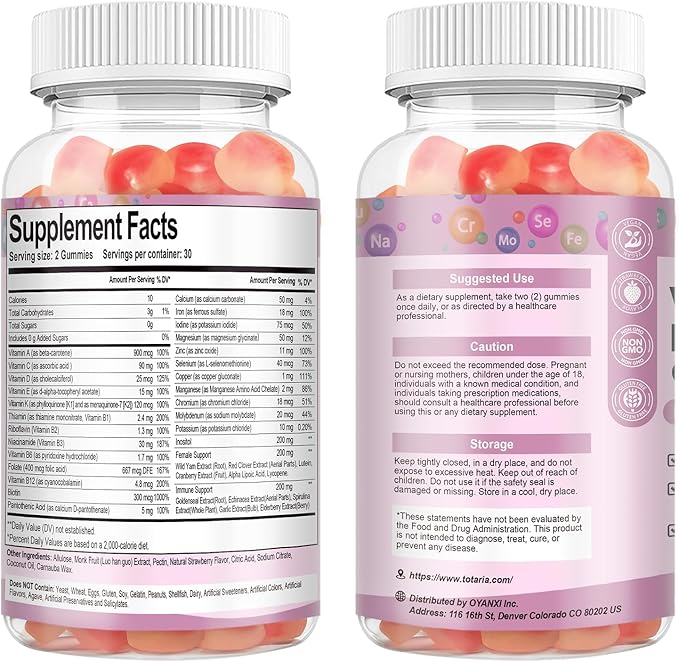 Totaria Probiotic Prebiotic Postbiotics Gummies &amp Multivitamin Gummies for Women Bundle