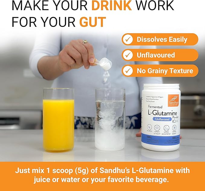 Sandhu's L-Glutamine Amino Acid Powder &amp Gut Health Capsules| Overall Gut Health| PrebioticPostbiotic