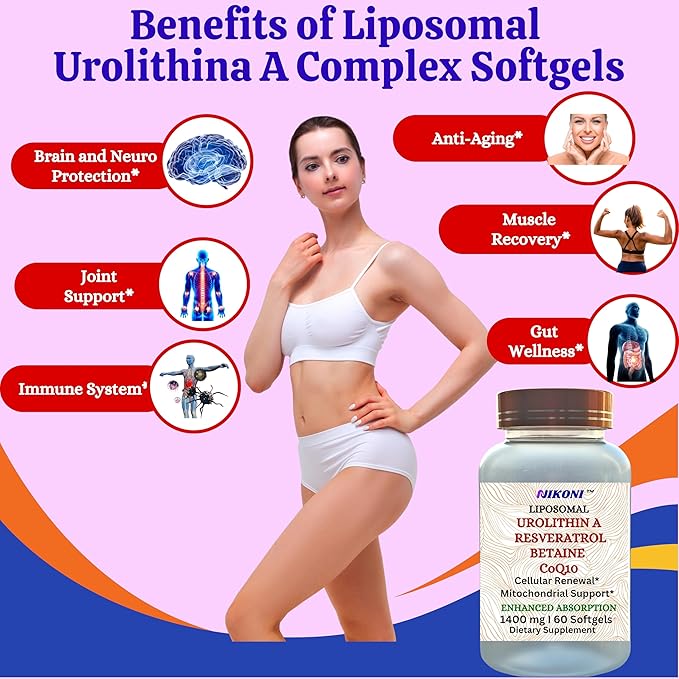 Nikoni Liposomal Urolithin-A Supplement 1400mg Supports Healthy Aging Cellular Renewal &amp Muscle Health- 60 Softgels