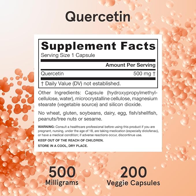 Jarrow Formulas Quercetin 500mg Capsules - 200 Veggie Caps - Supports Antioxidant StatusCardiovascular Health &amp Immune Health - 200 Servings(Pack of 2)