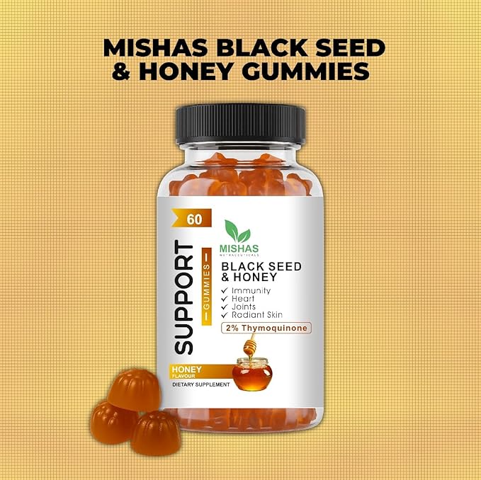 Mishas Nutraceuticals Black Seed Oil and Honey Gummies 2% Thymoquinone Immune Support Joint Health 60 Count