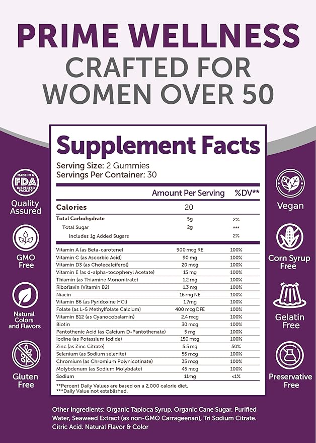 Lunakai USA Made 50 Plus Women's Multivitamin Gummies - Delicious Formula Enhanced with Essential Vitamins &amp Minerals for Health &amp Vitality - 3 Pack