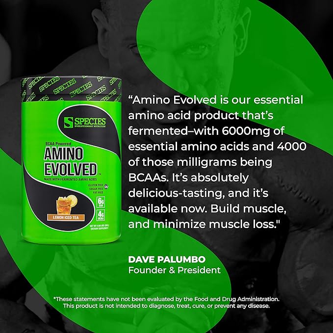 Species Nutrition Amino Evolved EAA &amp BCAA Powder Fermented Branched Chain Amino Acids Muscle Recovery &amp Endurance Pre &amp Post Workout Supplement (Lemon Iced Tea 30 Servings)