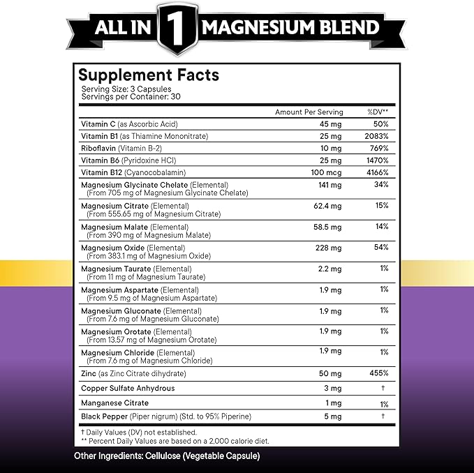 NEW AGE Magnesium Supplement -Powerful Glycinate Citrate Malate Oxide Taurate Aspartate Gluconate Orotate &amp Mag Chloride Manganese Joint Support- 180 Count