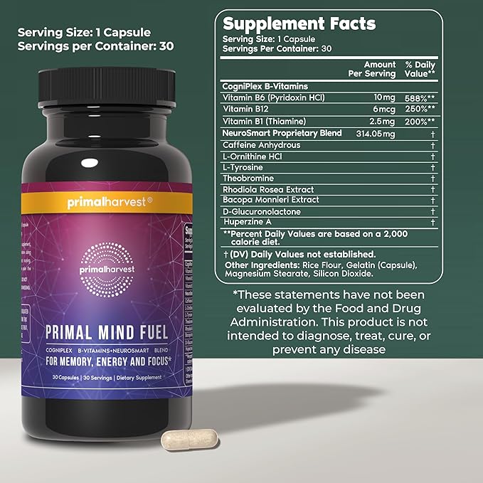 Primal Harvest Mind Fuel &amp Omega 3 Supplements for Women and Men Fish Oil Capsules and Mind Fuel Brain Booster Pills Bundle