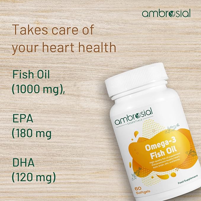 AMBROSIAL Omega 3 Fish Oil 1000mg | 180mg EPA &amp 120mg DHA (Pack of 1-60 Softgels) (Pack of 1-60 Softgels)