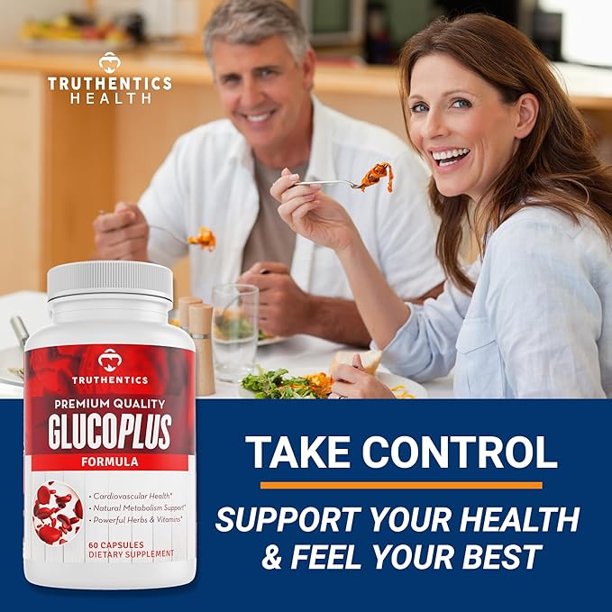 TRUTHENTICS GlucoPlus - 20 Herbs Vitamins &amp Minerals with Cinnamon Chromium Vanadium Bitter Melon Alpha Lipoic Acid Magnesium - Gluten Free Non-GMO - 60 Capsules
