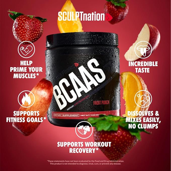 Sculpt Nation by V Shred BCAA Powder - Powerful Amino Acids Blend to Support Recovery and Endurance Branch Chain Essential Amino Acids Fruit Punch - 30 Servings
