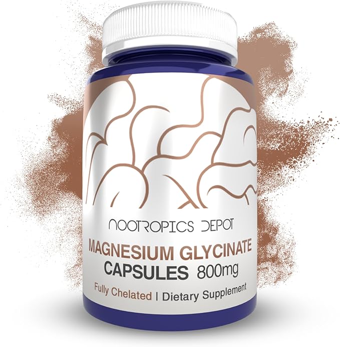 Nootropics Depot Magnesium Glycinate Capsules | 180 Count | Mineral Supplement | Magnesium Supplement | Supports Heart Muscle Nerve and Bone Health