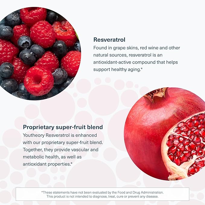 Youtheory Resveratrol Advanced Antioxidant Formula - Premium Antioxidant Supplement with Super-Fruit Blend - Contains ResVida - Dairy Soy &amp Gluten Free - 290 Tablets