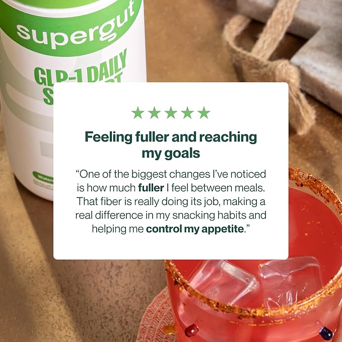 Supergut GLP1 Daily Support - Watermelon Lime - High Fiber GLP-1 Supplement Powder for Women &amp Men - Sugar-Free Drink Mix for Gut Health &amp Digestive Support (18 Servings)