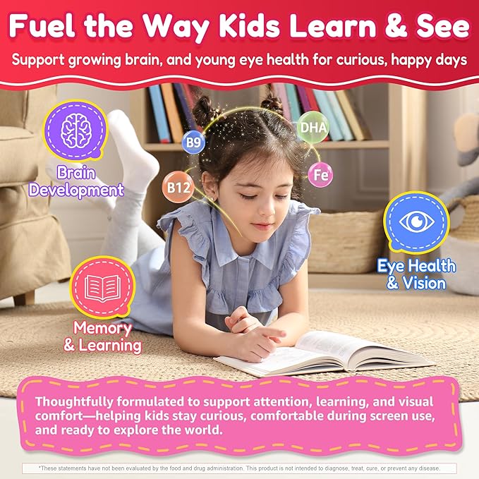 Kids Multivitamin Gummies + Omega 3(DHA/EPA) Methylated Multivitamin for Kids + Iron Choline Probiotic Vitamins A C D3 K2 E Methylfolate B6 B12 for Growth Immune Bone Brain No Sugar 60 Cts