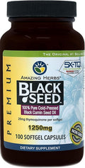 Amazing Herbs Black Seed Oil Pills 1250mg 100 Softgel Capsules - Cold-Pressed | Non GMO
