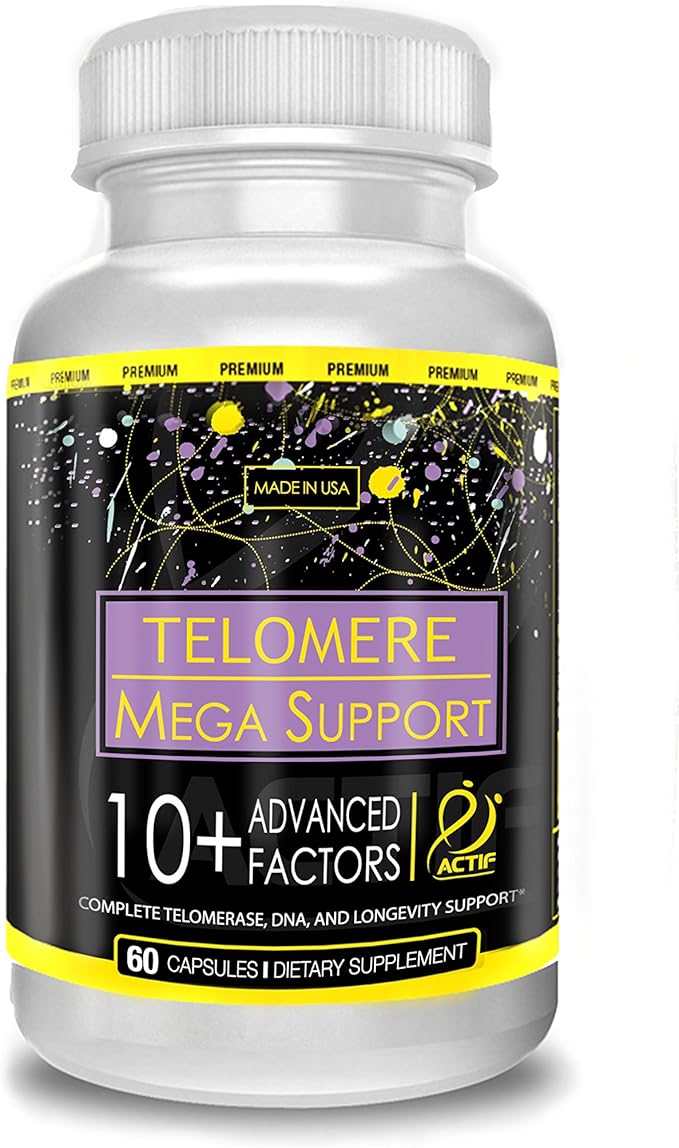 ACTIF Telomere Mega Support with 10+ Factors Non-GMO Telomerase and DNA Supplement for Energy Memory and Anti-Aging Made in USA 60 Count