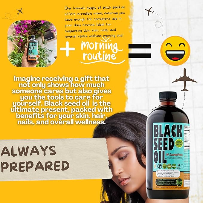 Black Seed Oil 8 Oz - Premium Nigella Sativa Cold-Pressed Turkish Black Cumin Oil - High Strength 3X Thymoquinone - Natural Support - Super Food