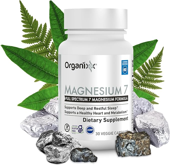 Organixx Magnesium Supplement Natural Magnesium Capsules for Sleep Support Muscle Recovery with Vitamin B6 and Manganese Citrate and Glycinate High Absorption Vegan Non GMO (30 Count)