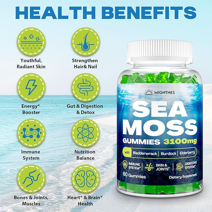 Sea Moss Gummies 3100mg Irish True Sea Moss Seamoss Gummies for Women &amp Men with Bladderwrack Burdock Root Elderberry Vitamin C and Zinc for Detox Cleanse Immune Skin Digestive Organic 120