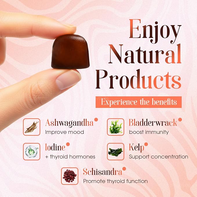 Thyroid Gummies for Women – with Ashwagandha Bladderwrack Schisandra &amp Iodine – Energy Metabolism &amp Hormone Balance 60 Count (1)
