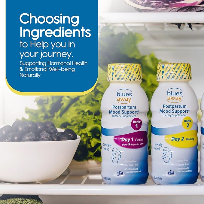 Blues Away Postpartum Mood Support Drink - Breastfeeding Friendly Postnatal Hormone Balance for Women - 3-Day Liquid Dietary Stress Support Shake [4 Bottles]