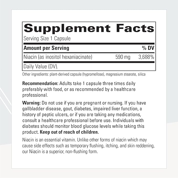 Integrative Therapeutics Flush-Free Niacin - Cellular Energy Support* - Helps Convert Food to Energy* - Vegan Gluten &amp Dairy-Free - 60 Capsules (60 Servings)