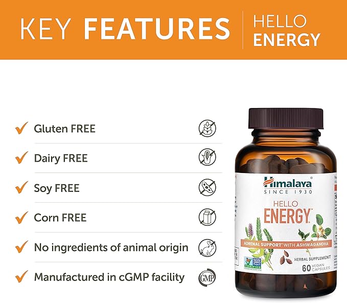 Himalaya Hello Energy with Ashwagandha for Adrenal Support &amp Daily Energy and &amp Ashwagandha +Immune with Vitamin C for Active Immune Support 60 Capsules Each - Bundle