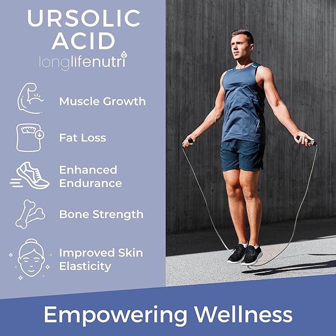 LongLifeNutri Ursolic Acid 300mg - Sourced from Rosemary Leaf Extract 180 Vegetarian Capsules Organic Supplement for Muscle Growth &amp Recovery 2-Month Supply Lab Tested GMP Certified Made in