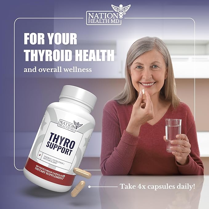 Thyro Support - Thyroid Supplement with Selenium Bladderwrack &amp Zinc - Thyroid Health for Women &amp Men - Vegan Non GMO Gluten Free - 120 Capsules
