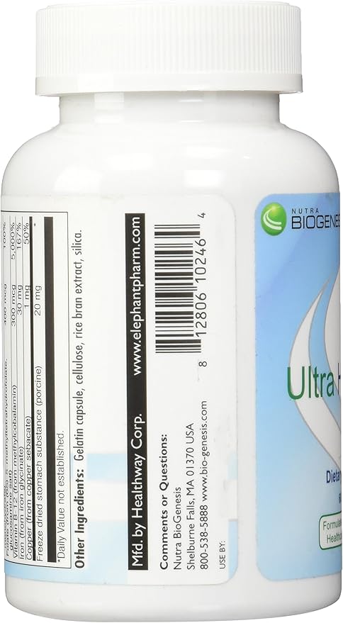 Nutra BioGenesis - Ultra Hematinic - Iron B Vitamins and Copper for Iron Absorption RBC Support and Energy - 60 Capsules