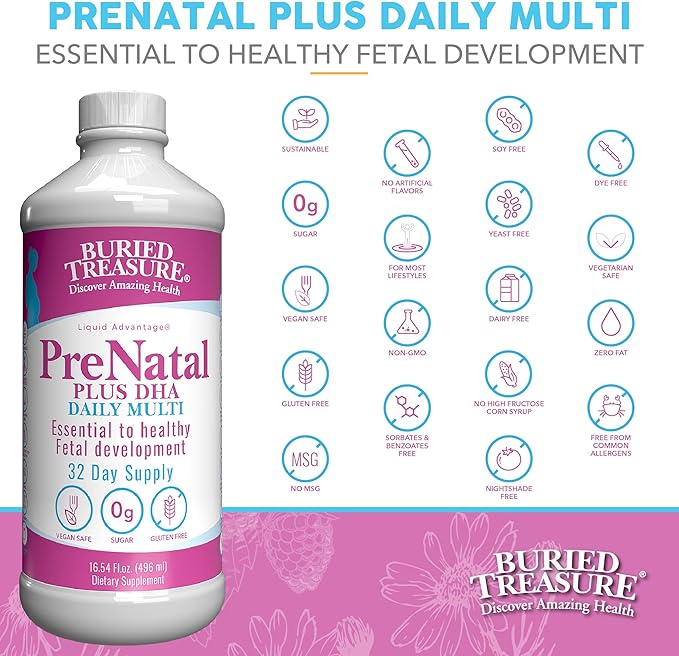 Buried Treasure Prenatal Plus DHA Complete 16 oz Natural DHA Omega3 Iron