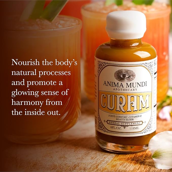 Anima Mundi Apothecary Curam Organic Beauty Elixir - Liquid Turmeric Tincture - Adaptogenic Herbal Tincture with Organic Turmeric Root Extract - Add to Tea Coffee Smoothies &amp More (4oz / 118ml)