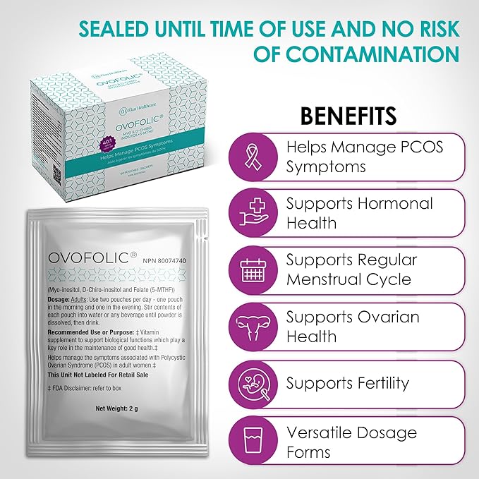 Inositol Supplement - Myo-Inositol and D-Chiro Inositol Plus Active Folate- Ideal 40:1 Ratio - Hormone Balance &amp Healthy Ovarian Support for Women- 60 sachets (60)