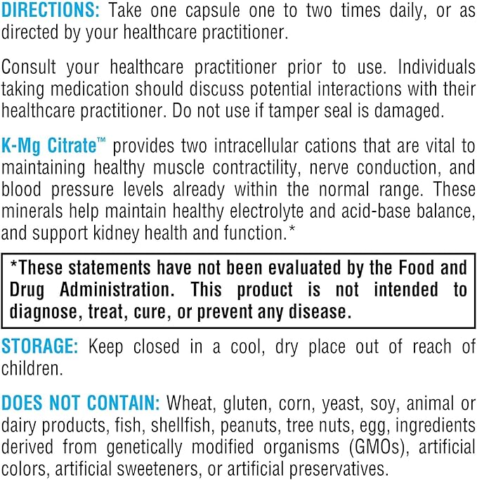 XYMOGEN K-Mg Citrate - Potassium &amp Magnesium Citrate - Electrolyte Muscle &amp Nerve Function Support - Vegan Gluten-Free &amp Non-GMO - 60 Capsules