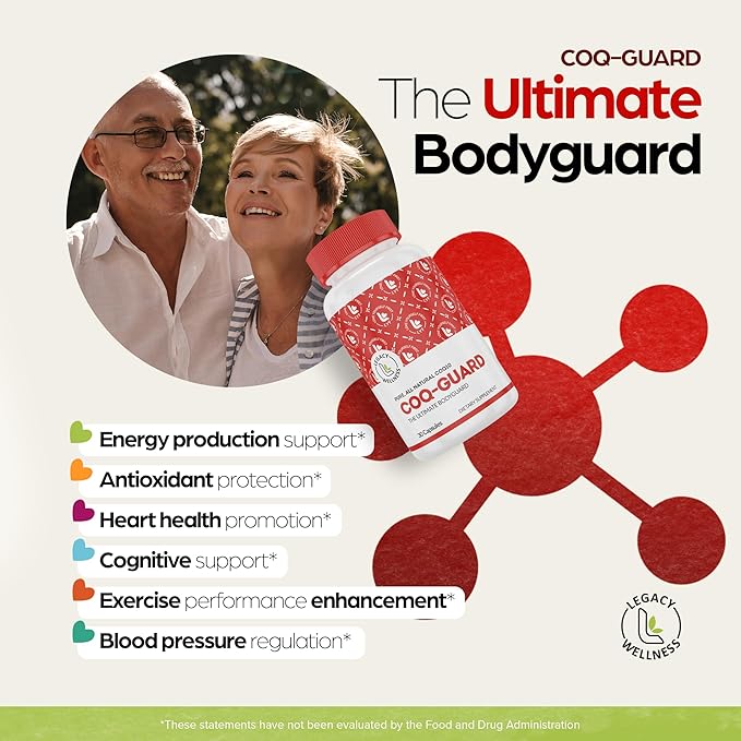 Legacy Wellness CoQ-GUARD CoQ10 200mg - Natural High Potency CoQ10 Supplement for Energy Heart Antioxidant &amp Cellular Support - High Potency Co Q 10 Ubiquinone for Overall Wellness - Non-GMO 30