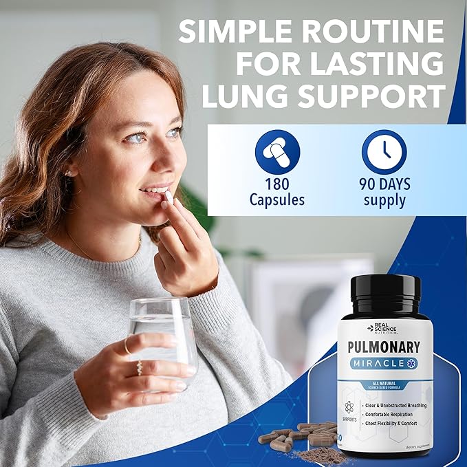 Pulmonary Miracle COPD Relief and Lung Detox Capsules to Clear Lungs &amp Aid Breathing - Lung Support Supplement with Vinitrox &amp GABA for Long-Term Cough &amp Respiratory Relief 60 Caps (Pack