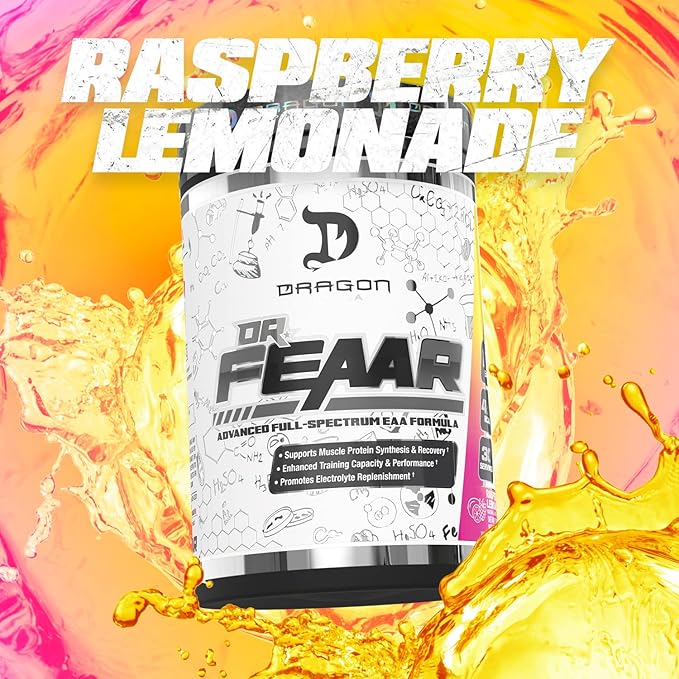DRAGON PHARMA Dr. FEAAR® Advanced Full-Spectrum EAA Matrix Supports Muscle Protein Synthesis and Recovery Enhanced Training Capacity and Performance (30 Servings Raspberry Lemonade)