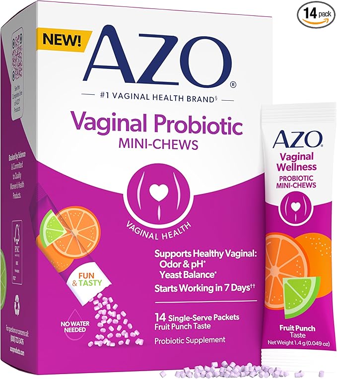 AZO Vaginal Probiotic Mini-Chews for Women Supports Healthy Vaginal Odor Healthy Vaginal Flora Yeast Balance and pH* Delicious Fruit Punch Taste 14 Count