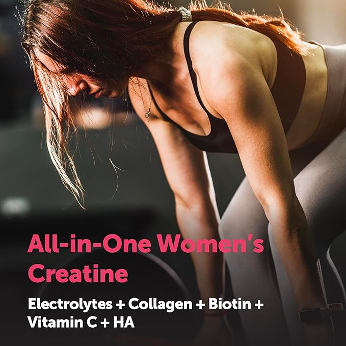 Micro Ingredients Creatine for Women | 5000mg Micronized Creatine Monohydrate Powder + Multi Collagen Electrolytes Biotin Vitamin C &amp Hyaluronic Acid | Lemon Raspberry | Sugar-Free Non-GMO