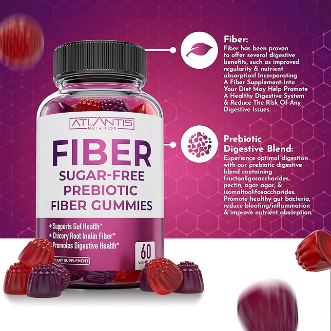 Atlantis Nutrition Sugar Free Prebiotic Fiber Gummies for Adults 60 Gummies + Testosterone Booster 2-Pack (120 Gummies)
