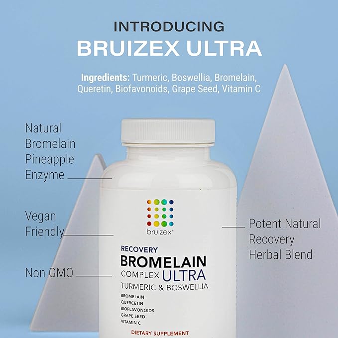Bruizex Ultra Bromelain and Quercetin Bruising Relief Supplement 120 Capsules | Bruised Skin Trauma Recovery and Swelling Surgery Supplements | Contains Bromelain Quercetin Turmeric and Boswellia