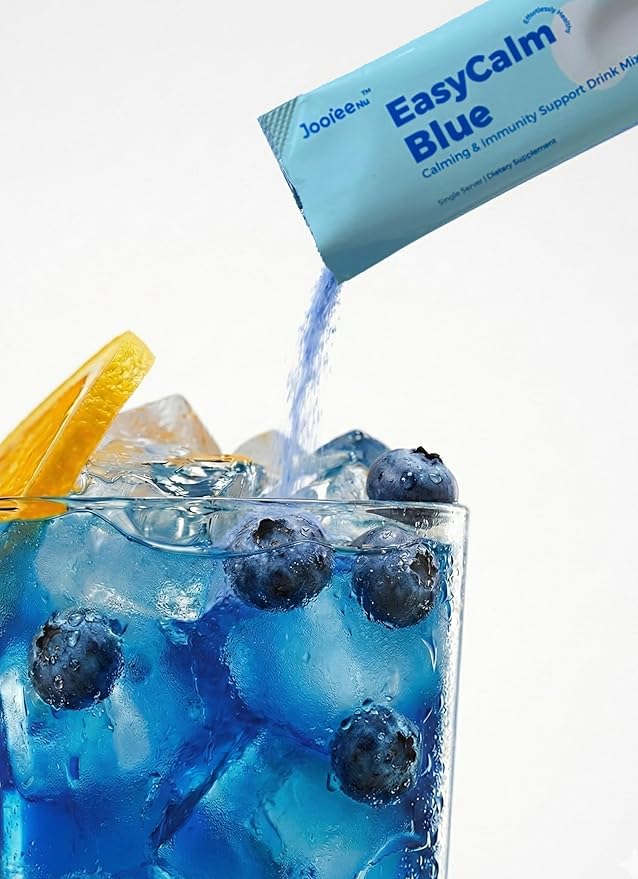 Easy Calm Blue - Calming Drink Mix with Magnesium KSM-66 Ashwagandha &amp Blue Spirulinac L-theanine Lion's Mane Mushroom GABA Vitamin D3 Supports Cortisol Balance Mood Sleep