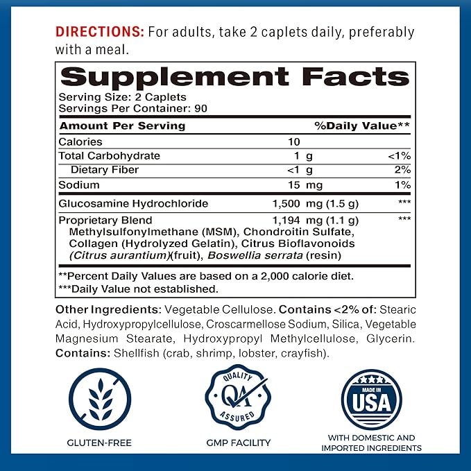 Vitamin World Triple Strength Joint Mover Glucosamine Chondroitin with MSM Joint Support Supplement Collagen &amp Boswellia Serrata Extract Support Joint Strength Comfort &amp Flexibility 180 C